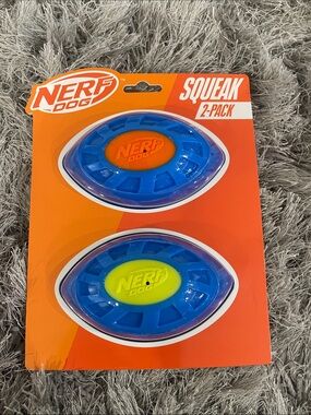 Nerf Blue Squeak Dog Toys 2-Pack with Orange and Yellow Centers